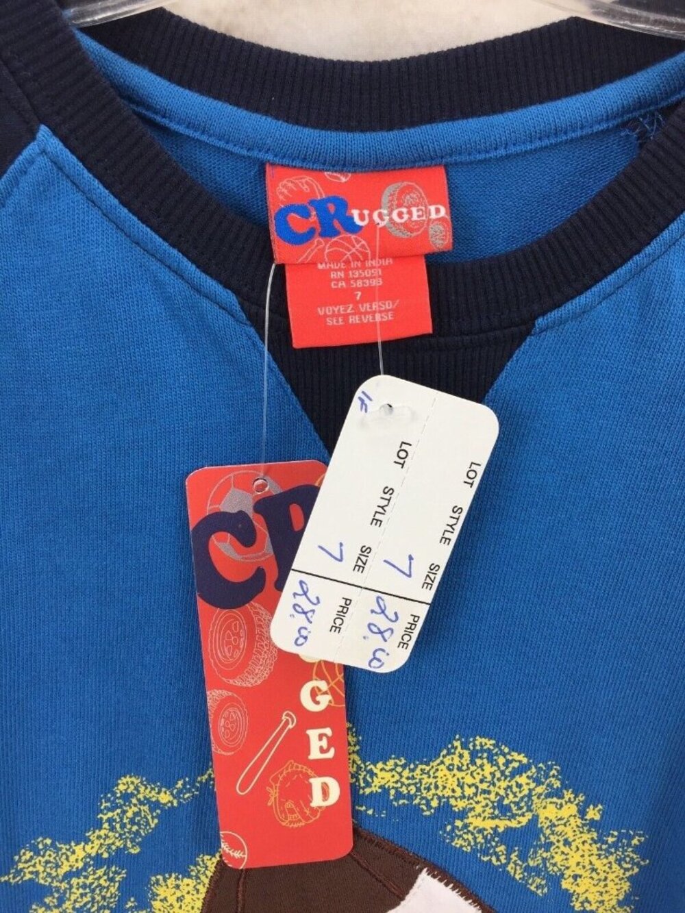 CR Rugged Boys Size 7 Blue & Yellow Football Applique Long Sleeve Raglan Shirt - Picture 6 of 7
